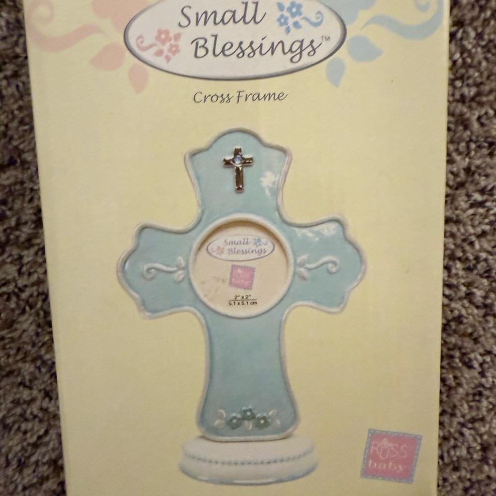 Russ Berrie Cross Frame - Soft Blue and White